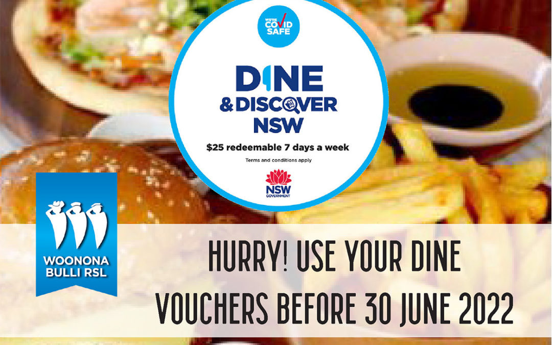 DINE VOUCHERS – Now Being accepted to 30th June 2022!